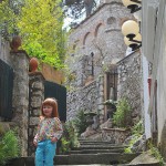 A child walking down steps